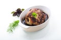 Juicy pork neck, baked meat with spices