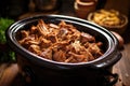 juicy pulled pork in slow cooker Royalty Free Stock Photo