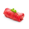 Juicy raw beef rouladen on white