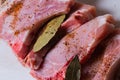 Juicy raw pork steak meat ready for grill. Selective focus Royalty Free Stock Photo