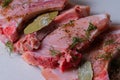 Juicy raw pork steak meat ready for grill. Selective focus Royalty Free Stock Photo