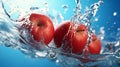 Juicy red apple dripping water, close-up macro photography