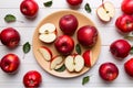 juicy red apples in a bowl or plate on the table top view. Copy space Royalty Free Stock Photo