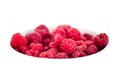 Juicy red raspberries in the white bowl isolated Royalty Free Stock Photo