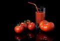 Juicy red tomatoes are isolated on a black background Royalty Free Stock Photo