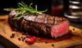 Juicy Ribeye Steak on Wooden Cutting Board