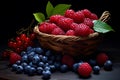 Juicy Ripe blueberries raspberries. Generate Ai