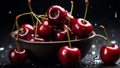 Juicy ripe cherries a dark background gourmet yummy food healthy group Royalty Free Stock Photo