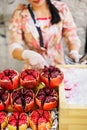 Juicy ripe pomegranates on the market. Fresh juice concept. Royalty Free Stock Photo