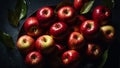 Juicy ripe red apples on a dark background delicious beautiful delicious healthy