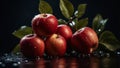 Juicy ripe red apples on a dark background delicious beautiful