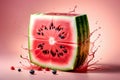 juicy ripe watermelon, splash of juice, isolated on pink background Royalty Free Stock Photo