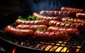 Juicy sausages grilled on a fire grill. It is just right and delicious