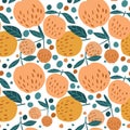 Juicy seamless pattern with apples and leaves on white background