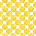 Juicy seamless pattern consisting of bright yellow lemons. Summer vector illustration.