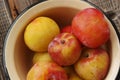 Juicy seasonal plums on the table macro Royalty Free Stock Photo