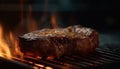 Juicy sirloin steak grilled over glowing wood generated by AI