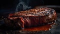 Juicy sirloin steak grilled to perfection over hot coal flame generated by AI