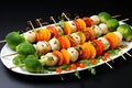 Juicy Skewers vegetables grill scallops. Generate Ai