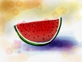 Juicy slice of ripe watermelon in watercolor