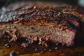 Juicy Smoked Brisket with Blackened Crust - Perfect for Food Blogs and Barbecue Cooking Classes. Royalty Free Stock Photo