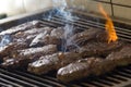 Juicy steak meat grilling on a barbecue