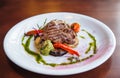 Juicy steak with vegetables , cooked on the grill. Royalty Free Stock Photo