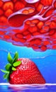 Juicy strawberries in water - abstract digital art