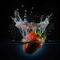 Juicy strawberry splash and submerge under water. Summer fruits concept. Generative AI