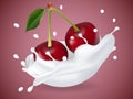 Juicy sweet cherry in milk splash