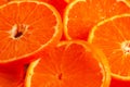 Juicy tangerine, cut into rings close-up. Background of ripe citrus fruits Royalty Free Stock Photo