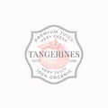 Juicy Tangerines Frame Badge or Logo Template. Hand Drawn Citrus Fruit Sketch with Retro Typography and Borders. Vintage
