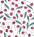 Juicy tasty cherry pattern seamless Royalty Free Stock Photo