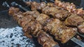 Kebab cooking, beef meat, roasted meat, roasted meat, meat cooked, meat shish, metal skewers Royalty Free Stock Photo