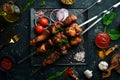 Juicy tasty pork kebab. Skewers. Barbecue menu. Royalty Free Stock Photo
