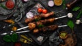 Juicy tasty pork kebab. Skewers. Barbecue menu. Royalty Free Stock Photo