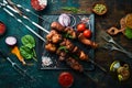 Juicy tasty pork kebab. Skewers. Barbecue menu. Royalty Free Stock Photo