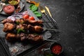 Juicy tasty pork kebab. Skewers. Barbecue menu. Royalty Free Stock Photo