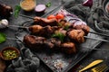 Juicy tasty pork kebab. Skewers. Barbecue menu. Royalty Free Stock Photo