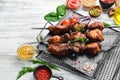 Juicy tasty pork kebab. Skewers. Barbecue menu. Royalty Free Stock Photo