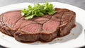 A juicy and tendered beef steak in white plate Royalty Free Stock Photo