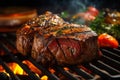juicy thick meat steak on the grill generative ai Royalty Free Stock Photo