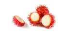 Juicy tropic peeled red rambutan fruits group closeup Royalty Free Stock Photo