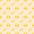 Juicy tropical print. Seamless pattern of yellow lemon slices