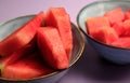 two bowls with chopped and sliced of water melon Royalty Free Stock Photo