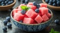 Juicy watermelon blueberries bowl summer dessert Royalty Free Stock Photo