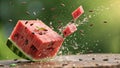 Juicy Watermelon Cubes Bursting in Mid Air Royalty Free Stock Photo