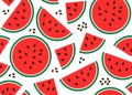 Juicy watermelon seamless pattern. Background of slices of red watermelon with seeds. Vector on white background for wallpaper, Royalty Free Stock Photo