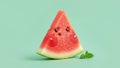 Juicy watermelon slice with mint leaf on light green background Royalty Free Stock Photo