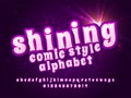 Shining font. Pink alphabet with light effect